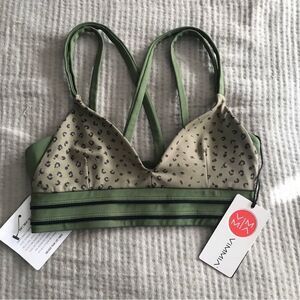 VIMMIA Cheetah Print Triangle‎ Sports Bra Strappy Cross Back Olive Green XS New